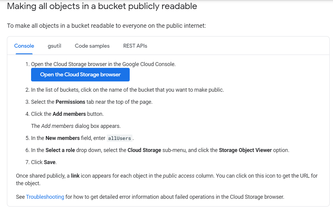 gcp make all objects in bucket publicly accessible