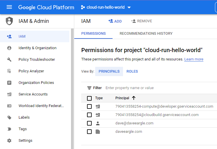lab cloud deploy gcp permissions page