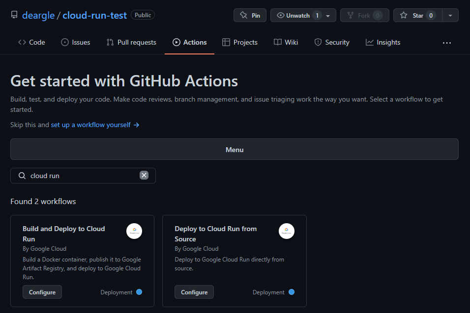 lab cloud deploy github actions search cloud run